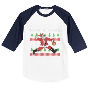 Merry Pitchmas Baseball Pitcher Funny Santa Christmas Gift Baseball Sleeve Shirt