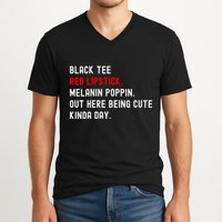 Melanin Poppin Black Print Red Lipstick Saying V-Neck T-Shirt