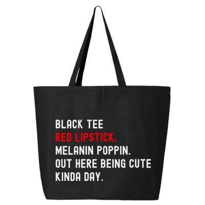 Melanin Poppin Black Print Red Lipstick Saying 25L Jumbo Tote
