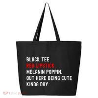 Melanin Poppin Black Print Red Lipstick Saying 25L Jumbo Tote