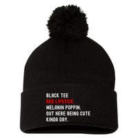 Melanin Poppin Black Print Red Lipstick Saying Pom Pom 12in Knit Beanie