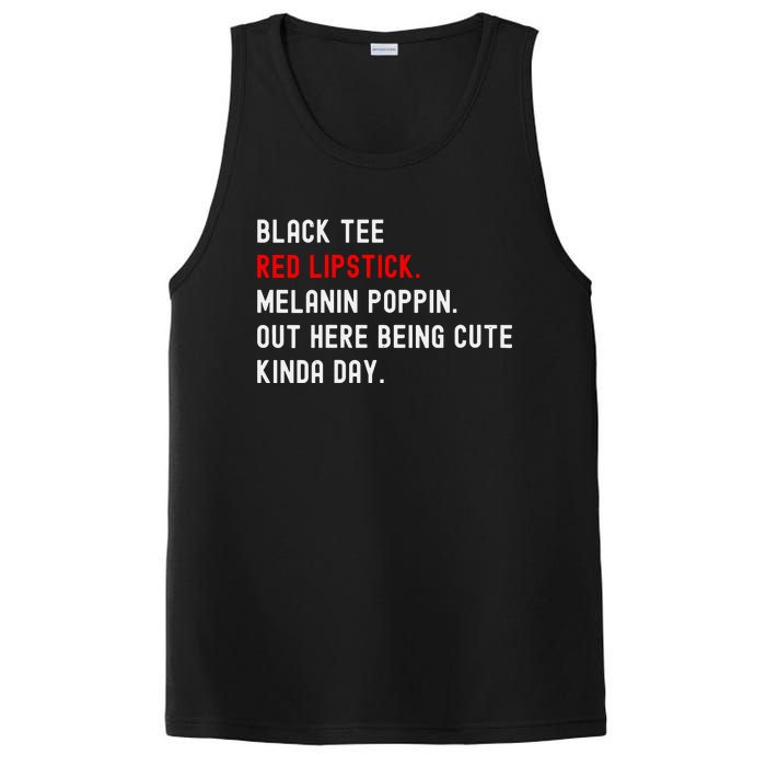 Melanin Poppin Black Print Red Lipstick Saying PosiCharge Competitor Tank