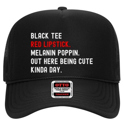Melanin Poppin Black Print Red Lipstick Saying Trucker Hat