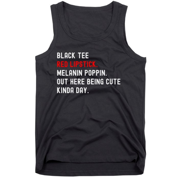 Melanin Poppin Black Print Red Lipstick Saying Tank Top