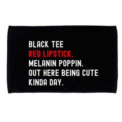 Melanin Poppin Black Print Red Lipstick Saying Microfiber Hand Towel