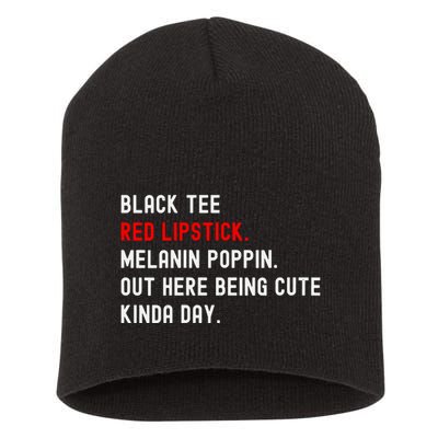 Melanin Poppin Black Print Red Lipstick Saying Short Acrylic Beanie
