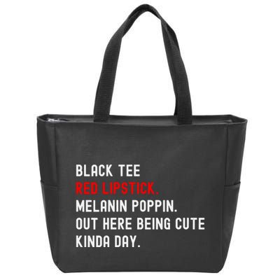 Melanin Poppin Black Print Red Lipstick Saying Zip Tote Bag