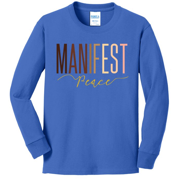 Manifest Peace Black Pride Juneteenth Celebrate Melanin Gift Kids Long Sleeve Shirt