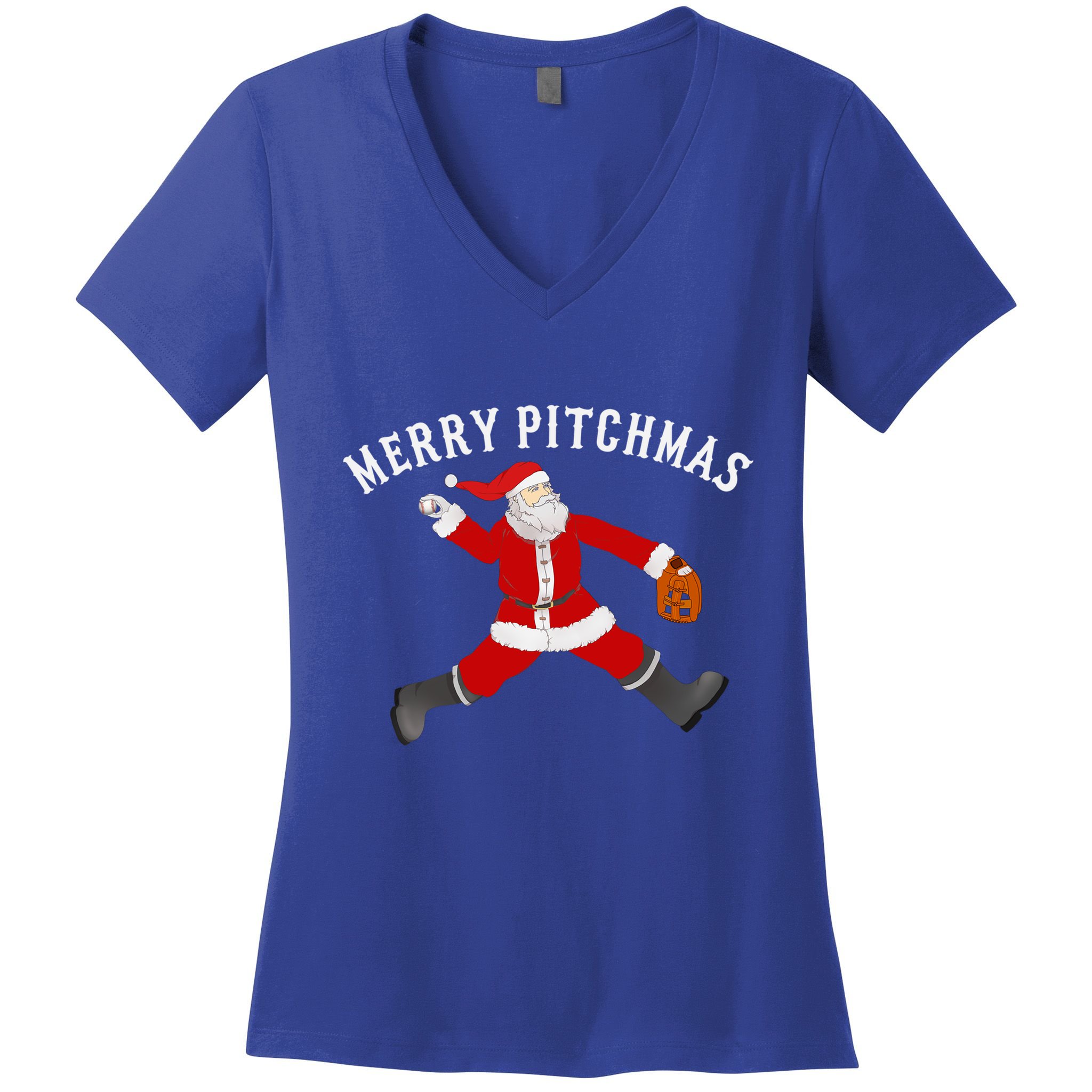 Merry Pitchmas Baseball Pitcher Gift Santa Christmas Gift Women's V-Neck T-Shirt