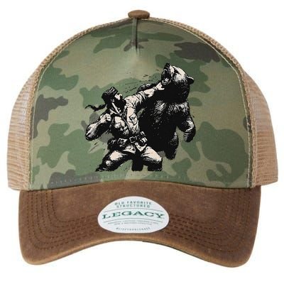 Man Punching Bear Funny Retro Vintage Hunting Legacy Tie Dye Trucker Hat