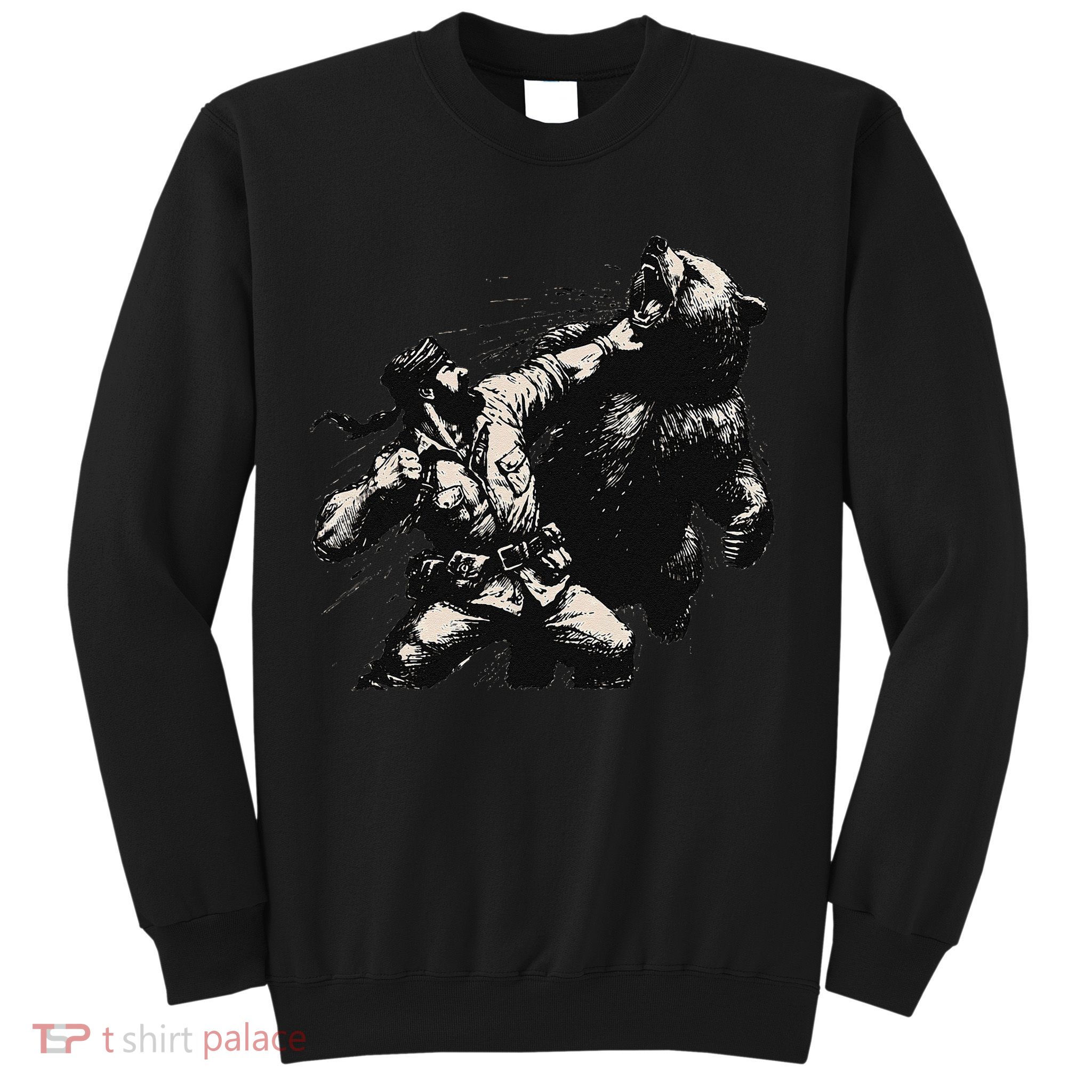 Man Punching Bear Funny Retro Vintage Hunting Sweatshirt