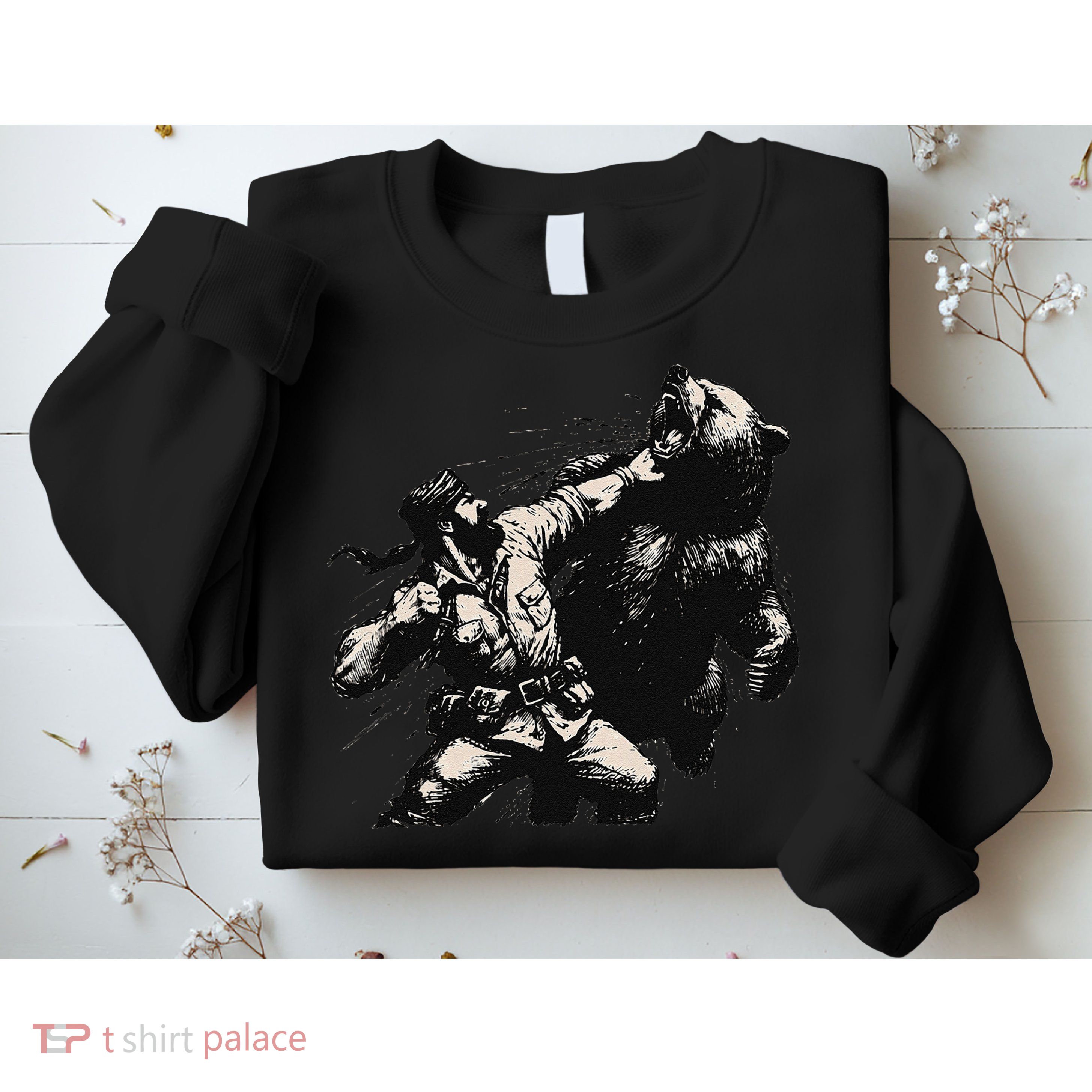 Man Punching Bear Funny Retro Vintage Hunting Sweatshirt