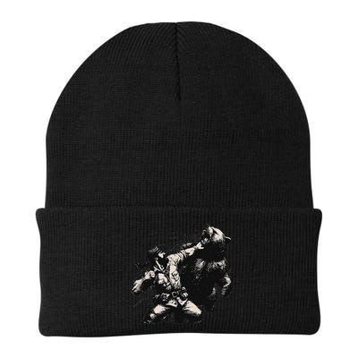 Man Punching Bear Funny Retro Vintage Hunting Beanie