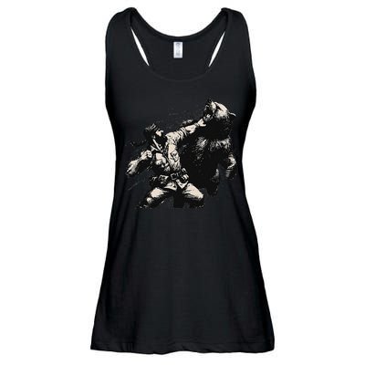 Man Punching Bear Funny Retro Vintage Hunting Ladies Essential Flowy Tank