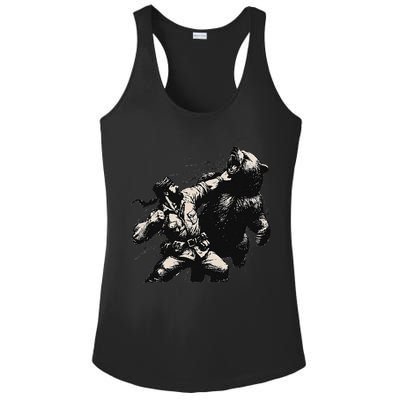 Man Punching Bear Funny Retro Vintage Hunting Ladies PosiCharge Competitor Racerback Tank
