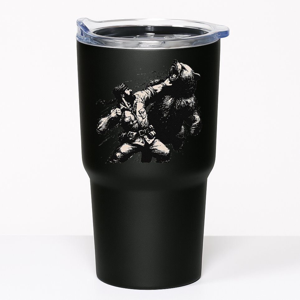 Man Punching Bear Funny Retro Vintage Hunting Tumbler
