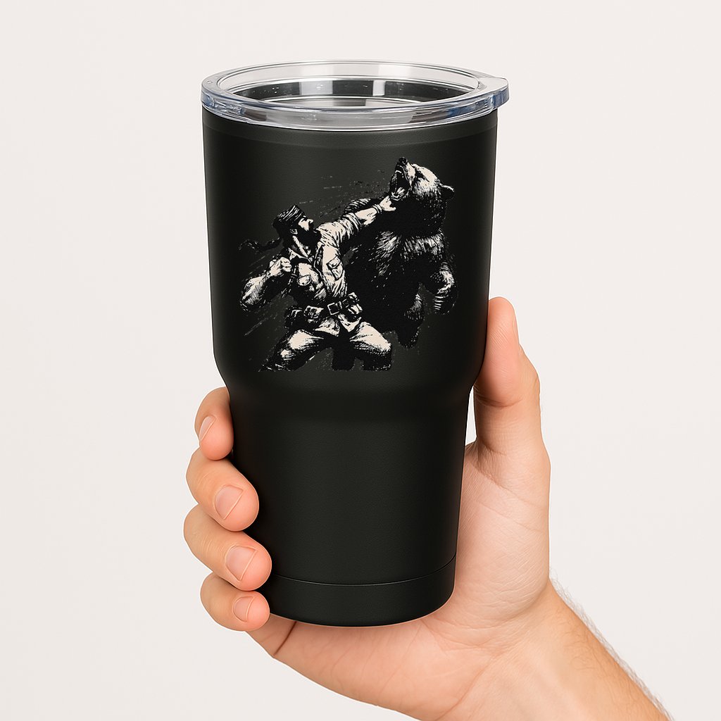 Man Punching Bear Funny Retro Vintage Hunting Tumbler