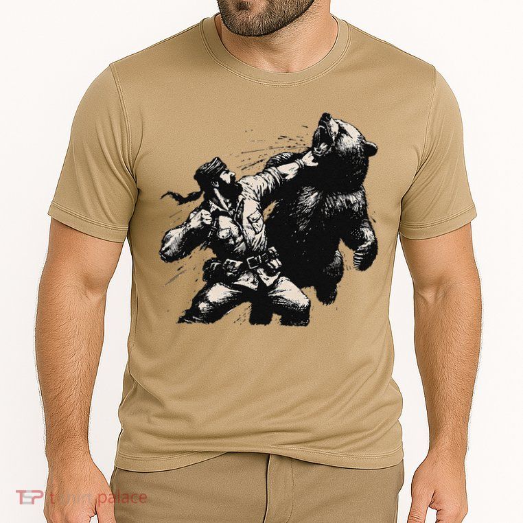 Man Punching Bear Funny Retro Vintage Hunting Performance Shirt