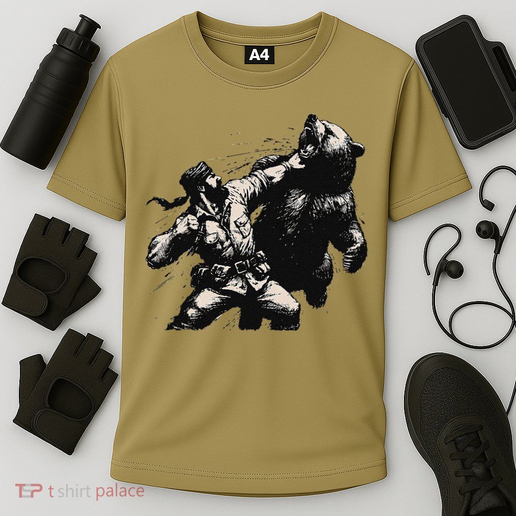 Man Punching Bear Funny Retro Vintage Hunting Performance Shirt