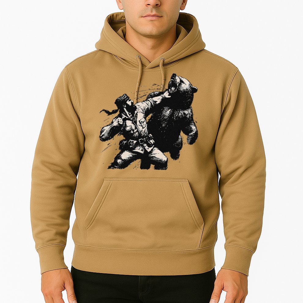 Man Punching Bear Funny Retro Vintage Hunting Hoodie