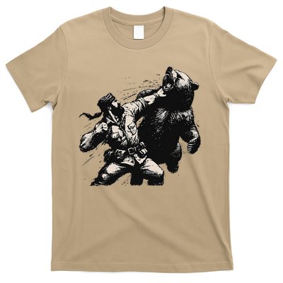Man Punching Bear Funny Retro Vintage Hunting T-Shirt