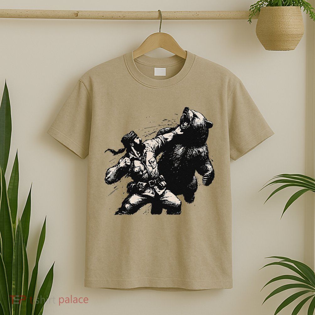 Man Punching Bear Funny Retro Vintage Hunting T-Shirt