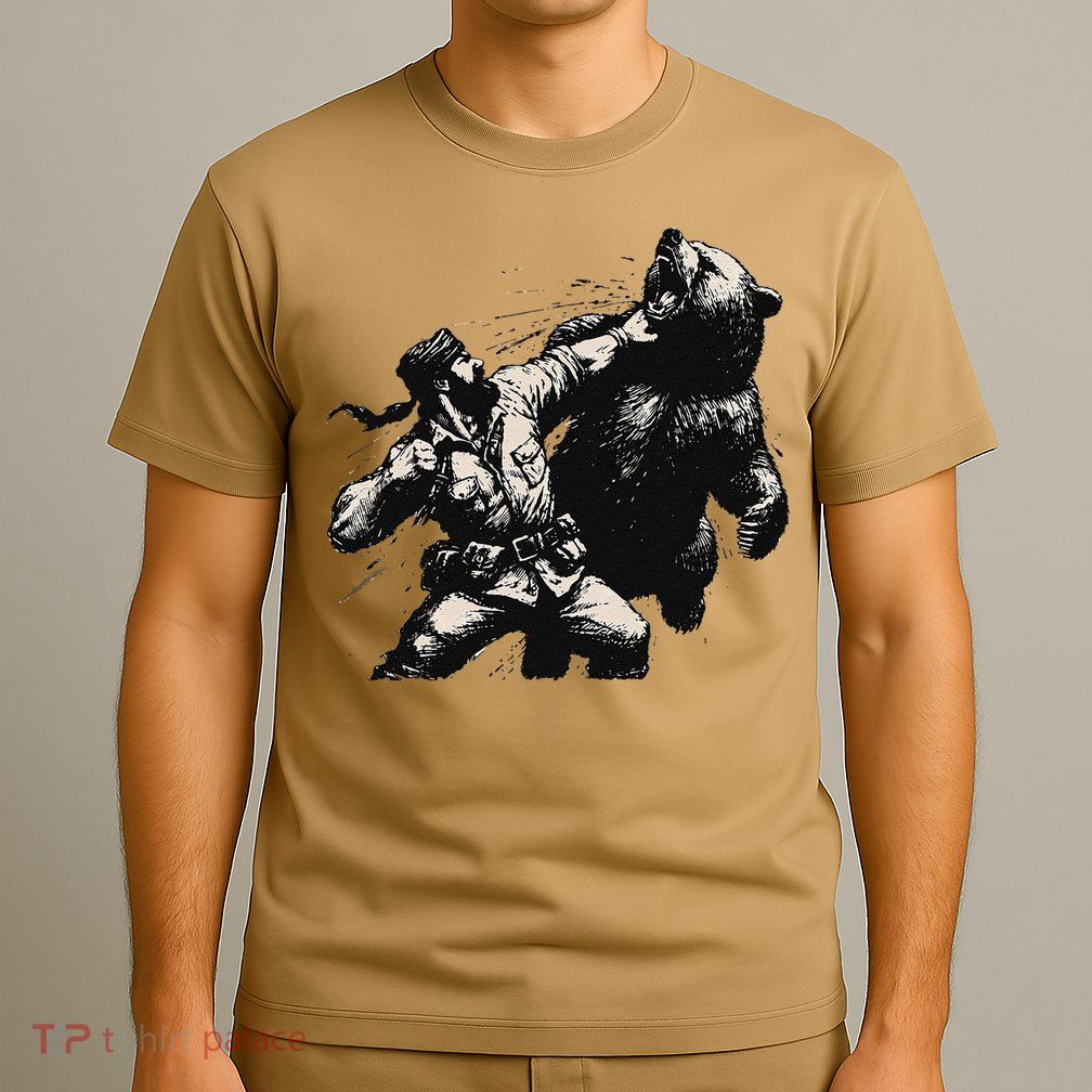 Man Punching Bear Funny Retro Vintage Hunting T-Shirt