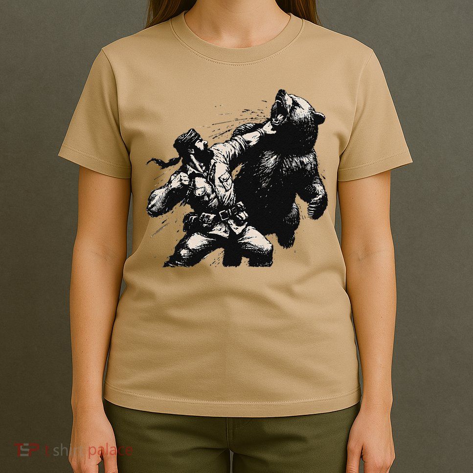 Man Punching Bear Funny Retro Vintage Hunting T-Shirt