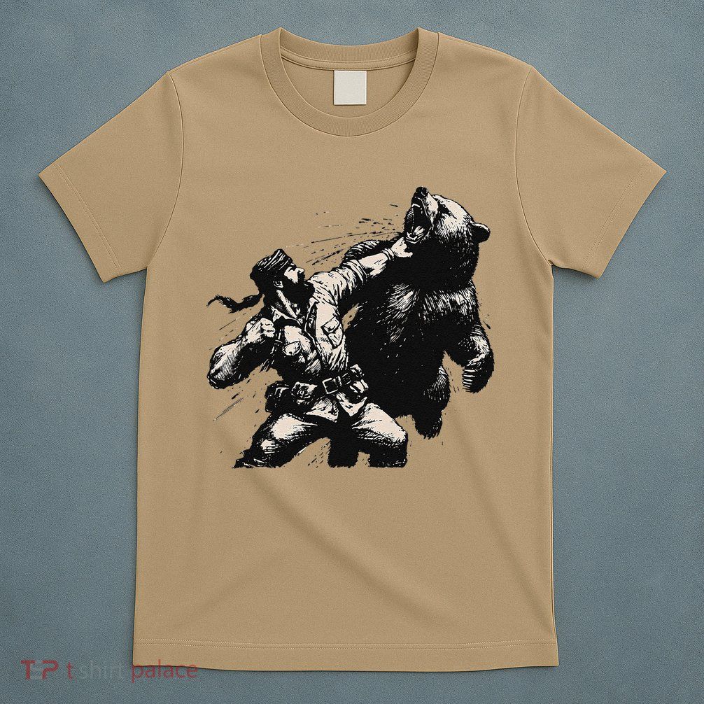 Man Punching Bear Funny Retro Vintage Hunting T-Shirt