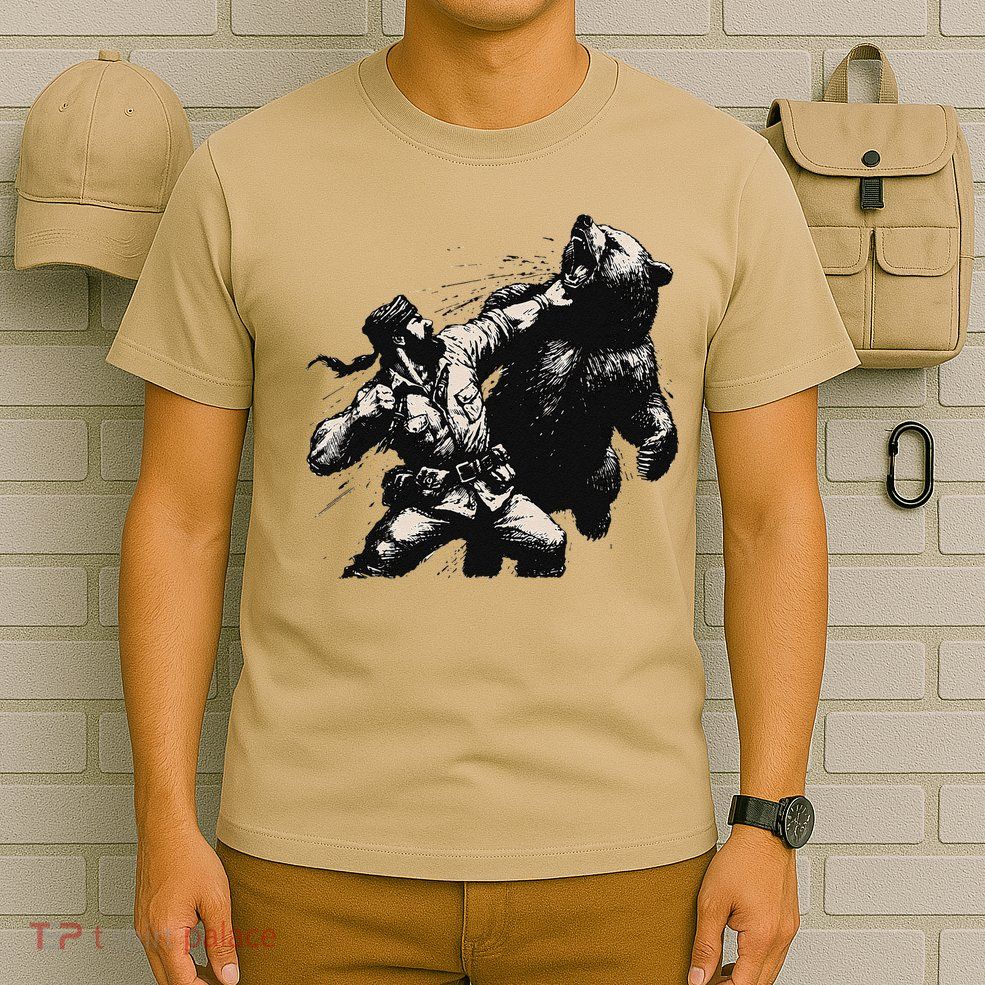 Man Punching Bear Funny Retro Vintage Hunting T-Shirt