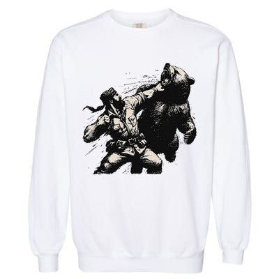 Man Punching Bear Funny Retro Vintage Hunting Garment-Dyed Sweatshirt