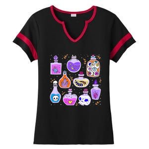 Magical Potions Bottles Witchy Halloween Print Ladies Halftime Notch Neck Tee