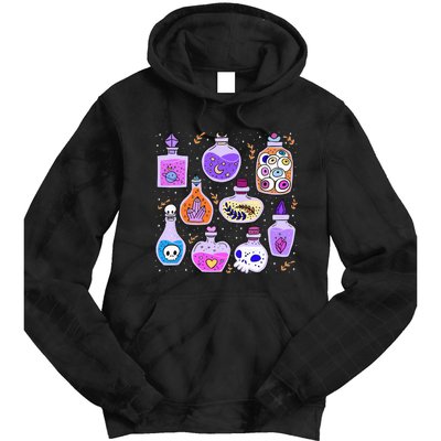 Magical Potions Bottles Witchy Halloween Print Tie Dye Hoodie