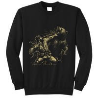Man Punching Bear Funny Retro Vintage Hunting Sweatshirt