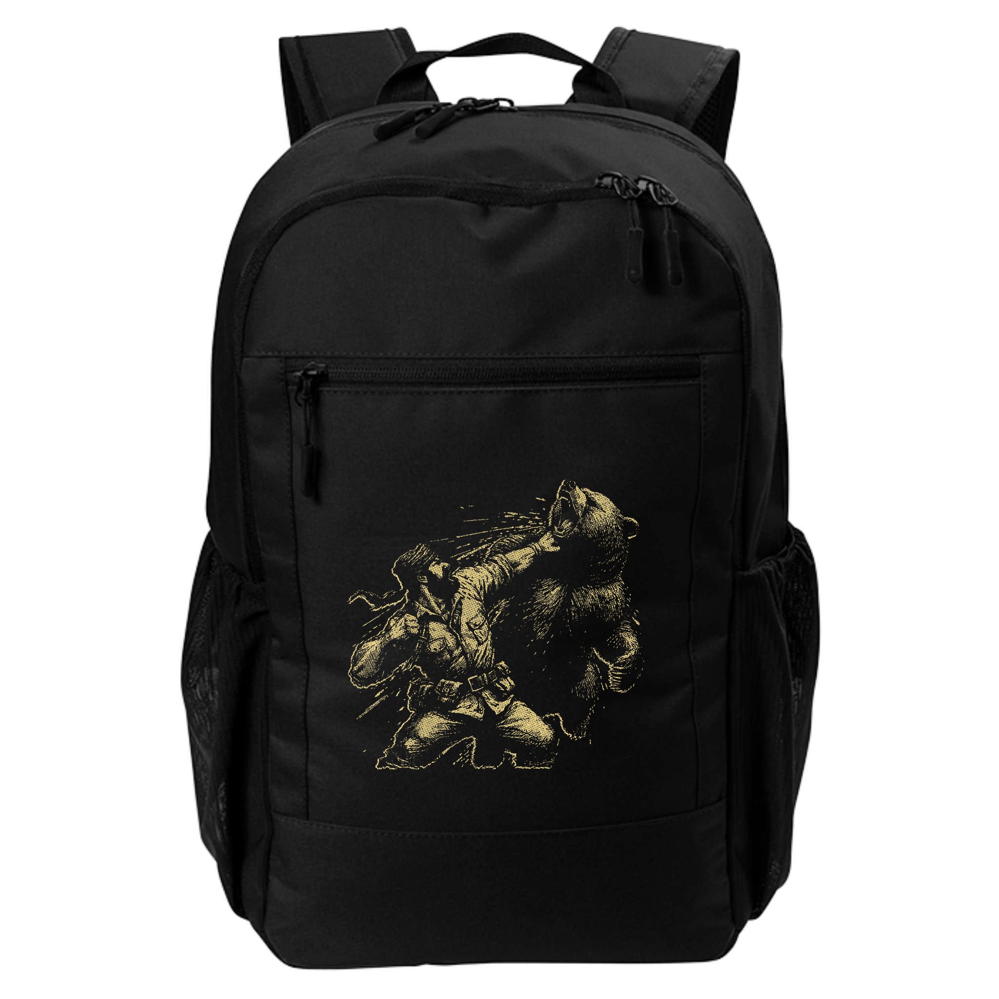 Man Punching Bear Funny Retro Vintage Hunting Backpack