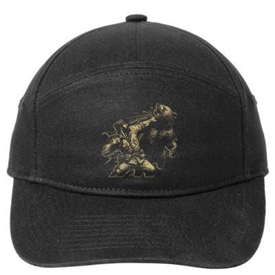 Man Punching Bear Funny Retro Vintage Hunting 7-Panel Snapback Hat