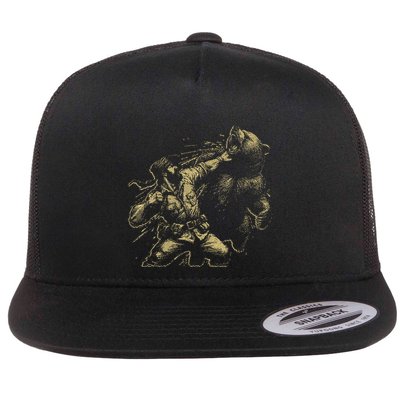 Man Punching Bear Funny Retro Vintage Hunting Flatbill Hat