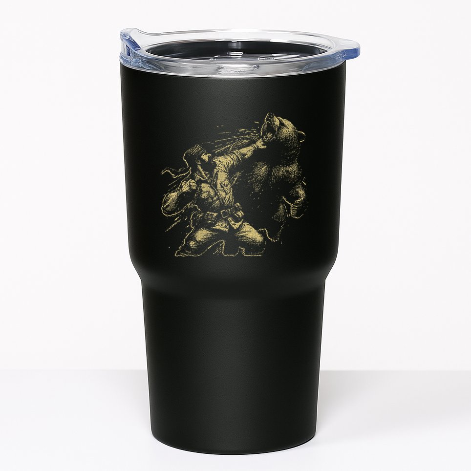 Man Punching Bear Funny Retro Vintage Hunting Tumbler