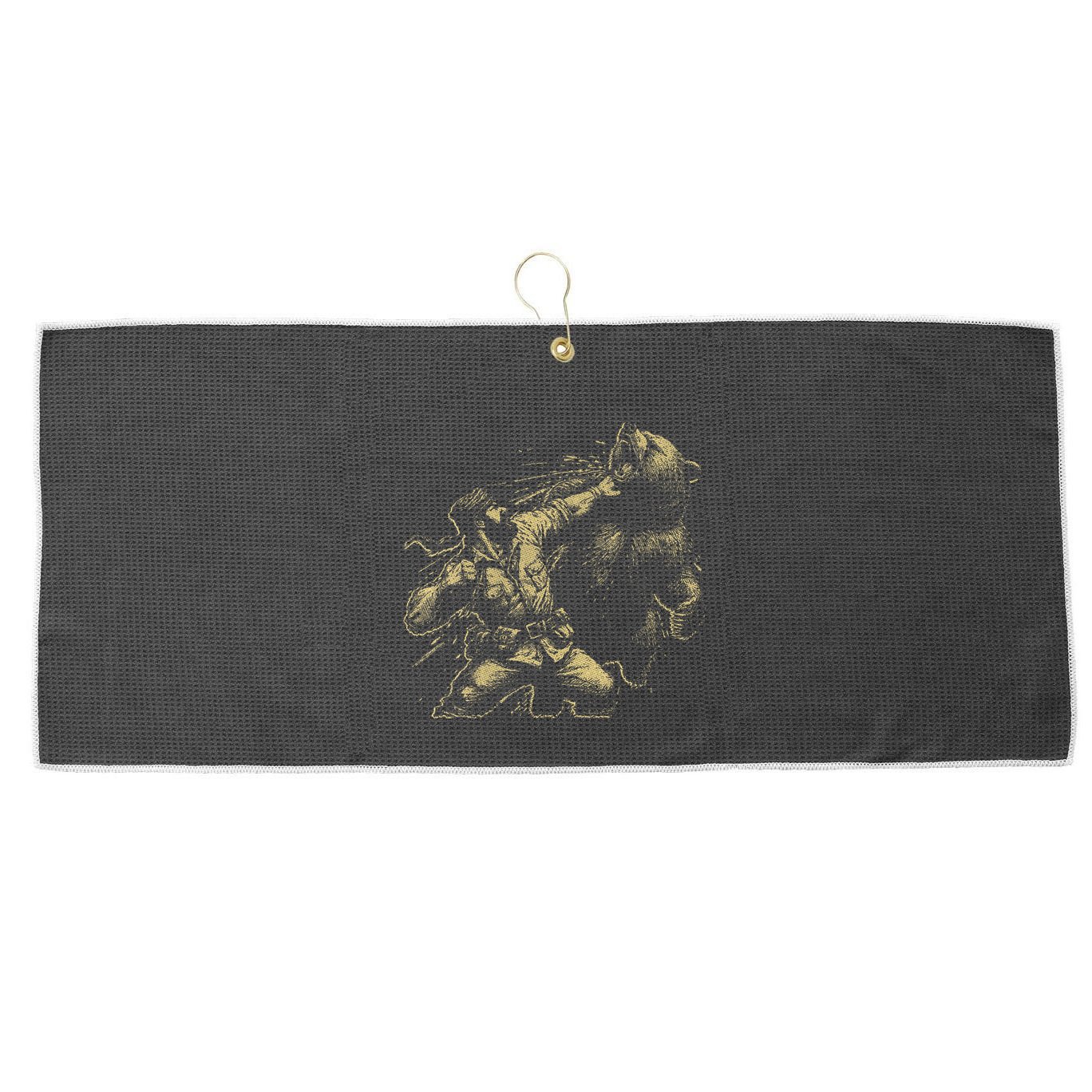 Man Punching Bear Funny Retro Vintage Hunting Large Microfiber Waffle Golf Towel