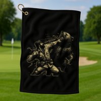 Man Punching Bear Funny Retro Vintage Hunting Golf Towel