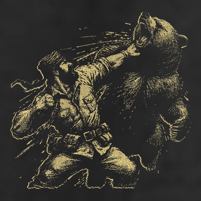 Man Punching Bear Funny Retro Vintage Hunting Golf Towel