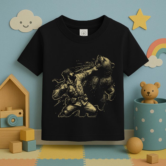 Man Punching Bear Funny Retro Vintage Hunting Toddler T-Shirt
