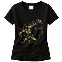 Man Punching Bear Funny Retro Vintage Hunting Womens T-Shirt