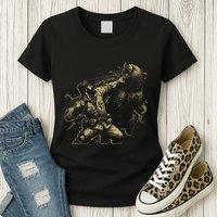 Man Punching Bear Funny Retro Vintage Hunting Womens T-Shirt