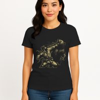 Man Punching Bear Funny Retro Vintage Hunting Womens T-Shirt
