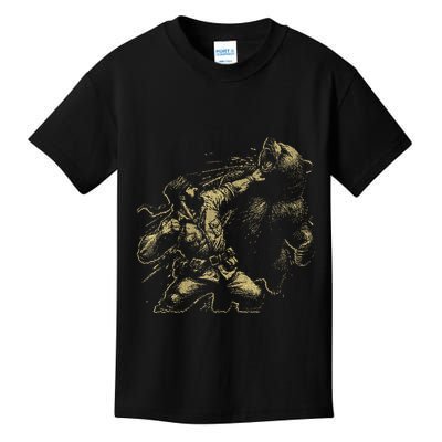 Man Punching Bear Funny Retro Vintage Hunting Kids T-Shirt