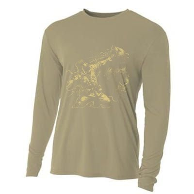 Man Punching Bear Funny Retro Vintage Hunting Cooling Performance Long Sleeve Crew