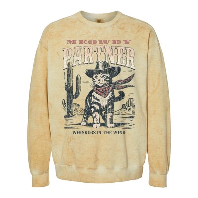 Meowdy Partner Cowboy Cat Vintage Colorblast Crewneck Sweatshirt