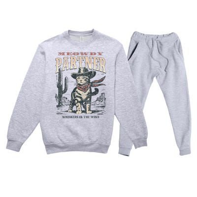 Meowdy Partner Cowboy Cat Vintage Premium Crewneck Sweatsuit Set