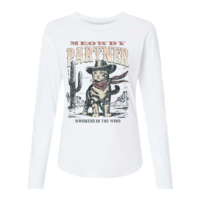 Meowdy Partner Cowboy Cat Vintage Womens Cotton Relaxed Long Sleeve T-Shirt